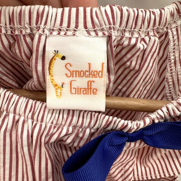 Smocked Giraffe Red and White Striped Anchor Print Dress // 7 - Picture 3 of 7